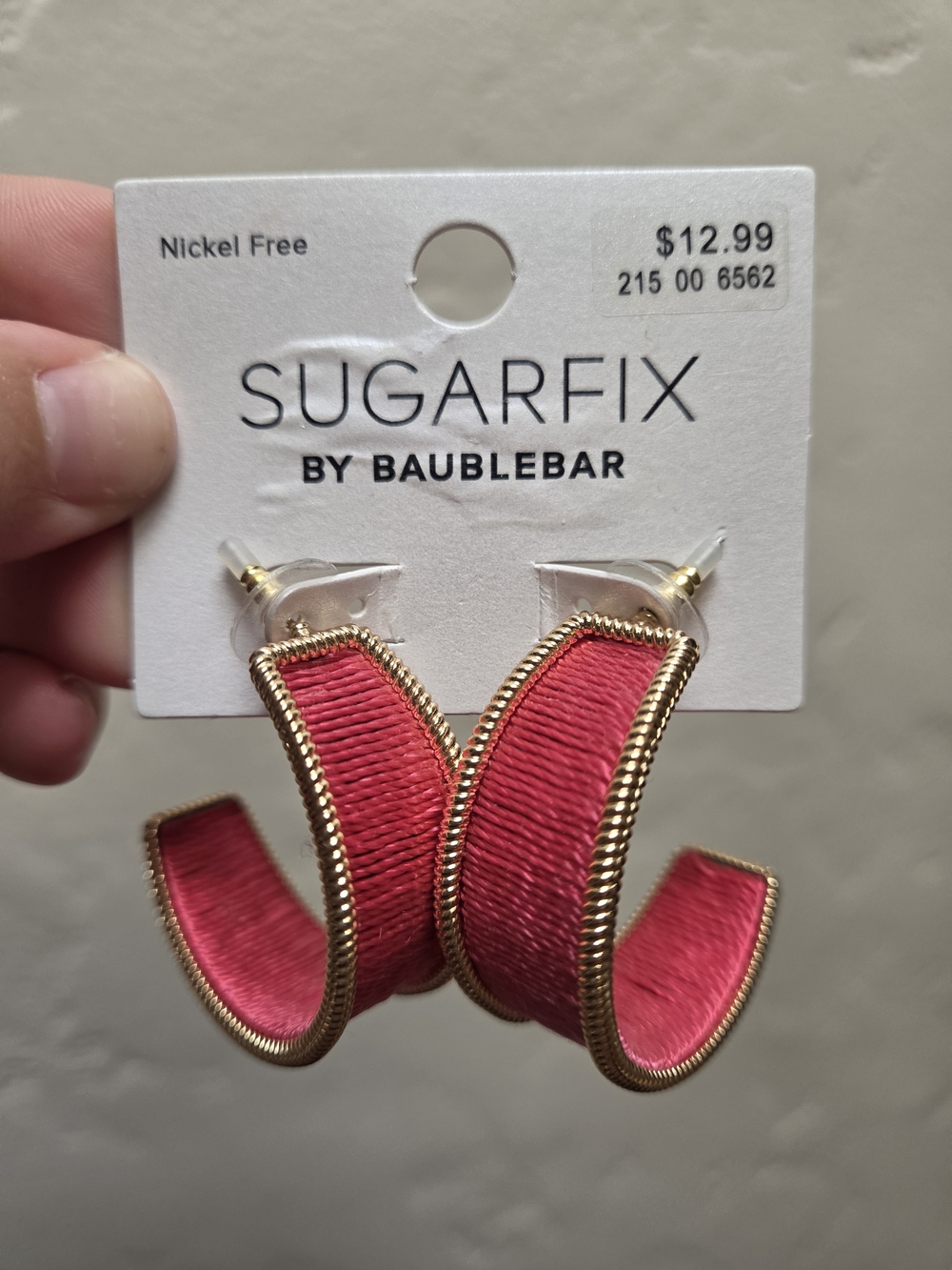 Sugarfix by BaubleBar Pink Threaded Hoop Earrings with Gold Trim